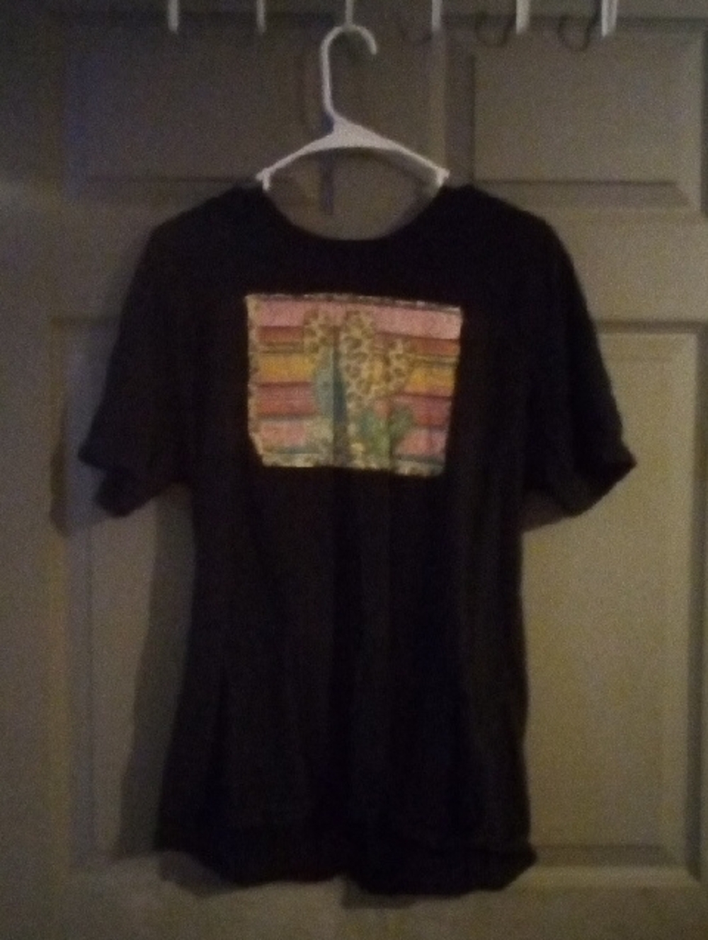 Rustic Black Western Short-Sleeve Tee with Colorful Cactus Patch